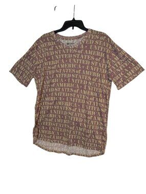 Lularoe Patrick T-Shirt Large United States Print Heathered Maroon Tan Short Sle